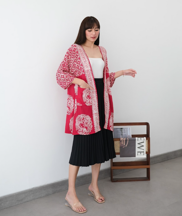 Kimono kantong batik cap - kawung dragon phoenix naga