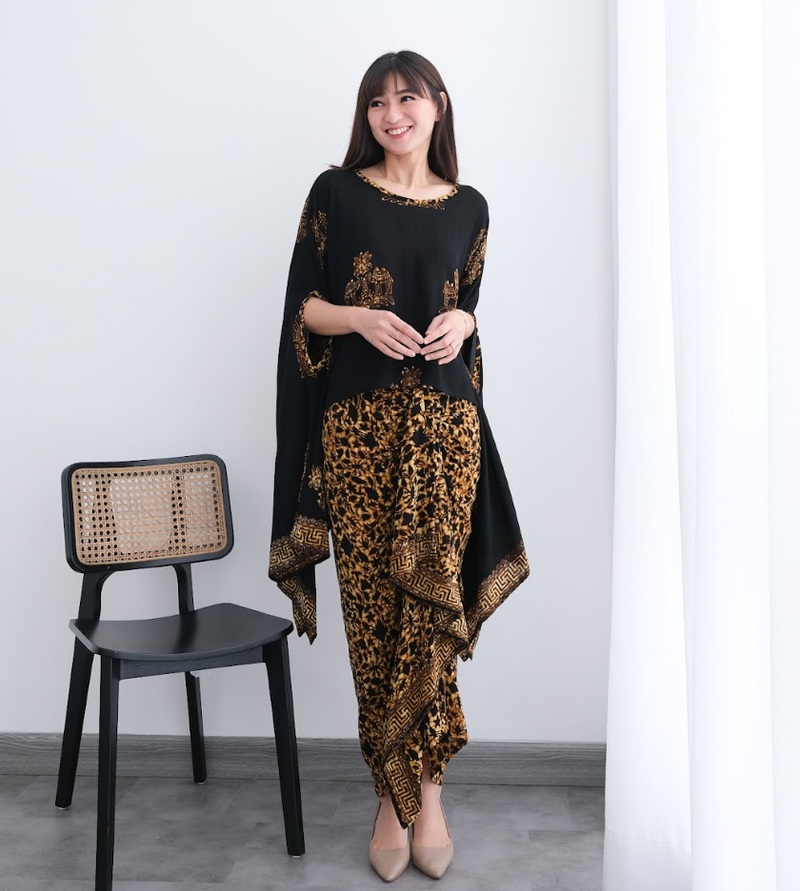 Set Tunic Skirt batik cap Kembang Camel