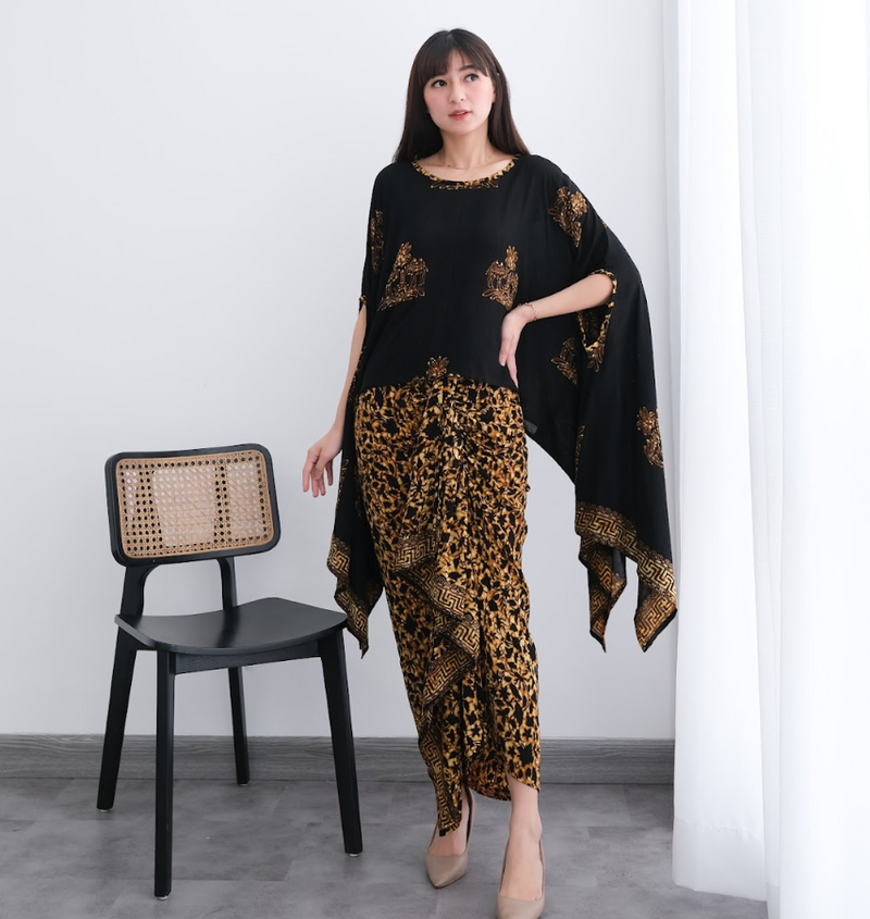 Set Tunic Skirt batik cap Kembang Camel