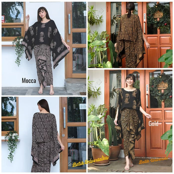 Set Tunic Skirt batik cap Parang Wayang