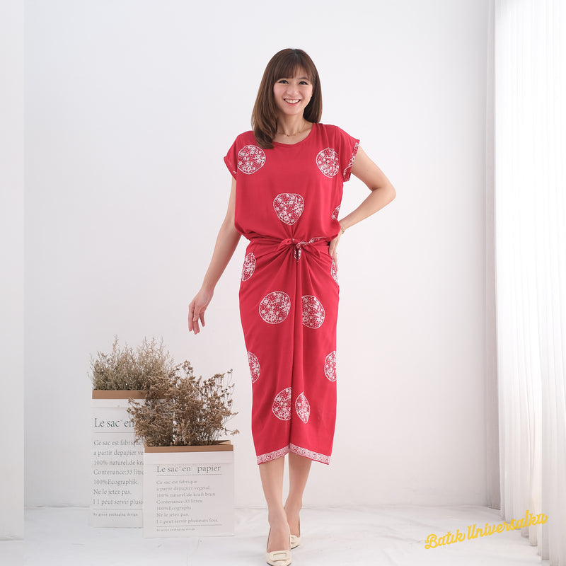 Dress batik Ikat tie waist Selampad Lampad Kembang