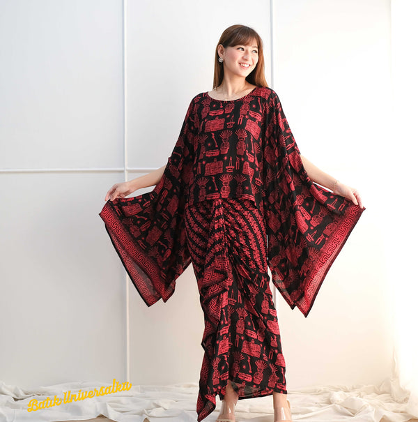 Set Batik Batwing & Skirt Ruffle Ondel betawi