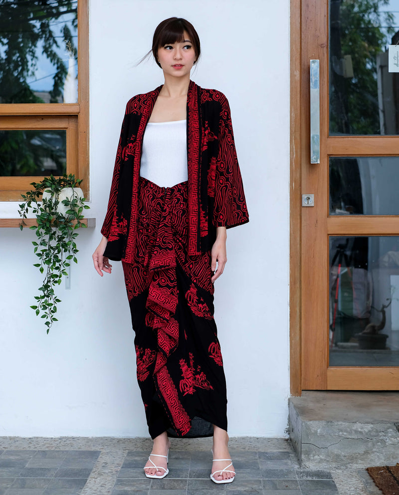 Set Cardigan Skirt batik cap Parang Pagoda